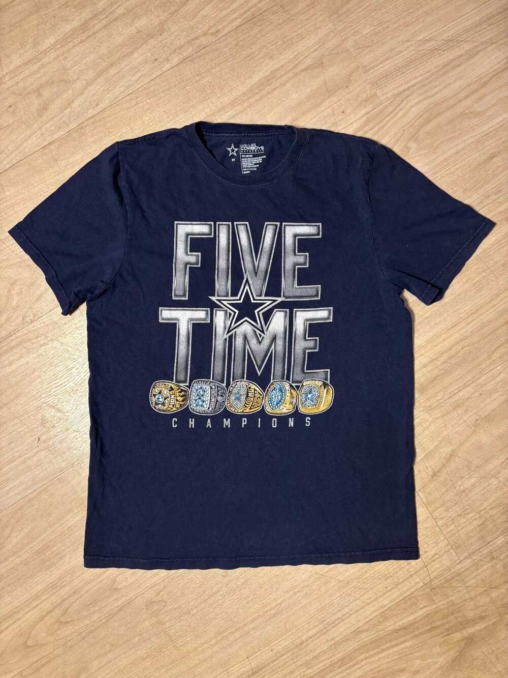 Dallas Cowboys Five Time Champions T-Shirt Size M Navy Blue Ring Worthy